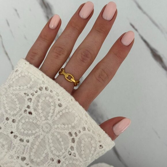 Sku:0162 Vintage style Gold Women Ring Chain Shape Stainless steel + gift bag - Picture 4 of 4